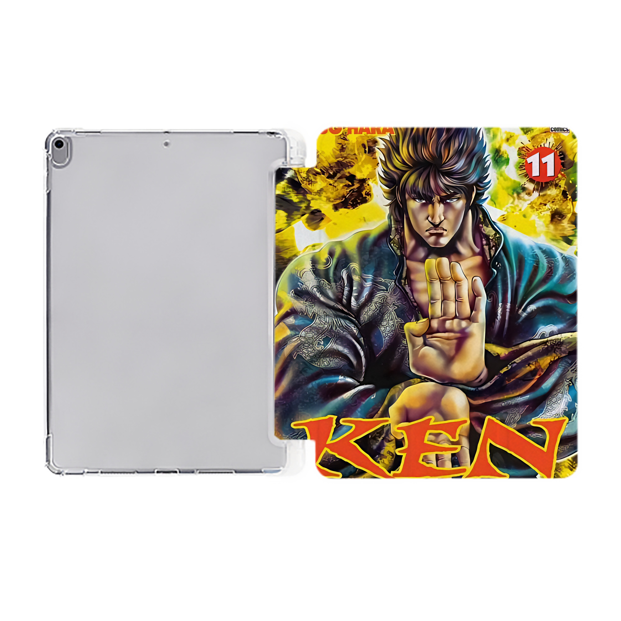 （画像用） 北斗の拳 Fist of the North Star IPad ケース ペン収納付き 三つ折りスタンド PUレザー×シリコン 対応機種9.5/10.5/10.9インチ